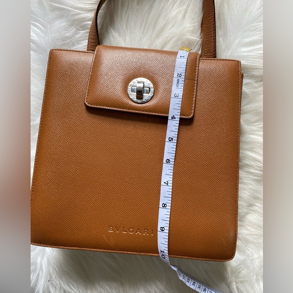 Bvlgari Womens Leather Turnlock Accordion Shoulder Satchel Bag Handbag Cognac - Picture 14 of 14